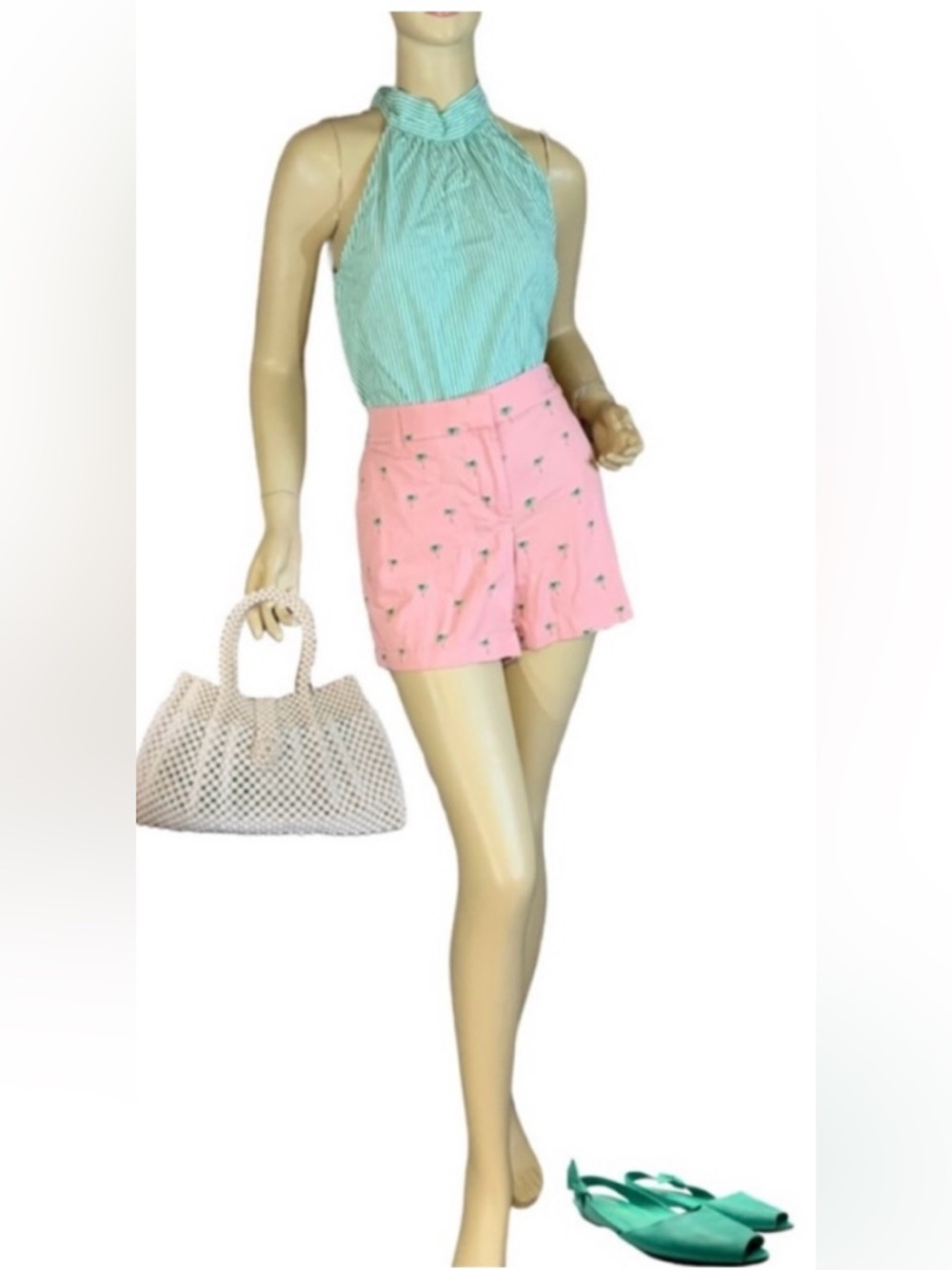 J. CREW PINK COTTON SHORTS WITH GREEN PALM TREES PATTERN (8)